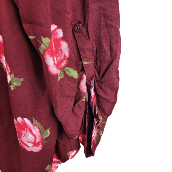 Sky Plus 3x Top Blouse Tunic Maroon with Pink Roses EUC Lightweight - Picture 7 of 10